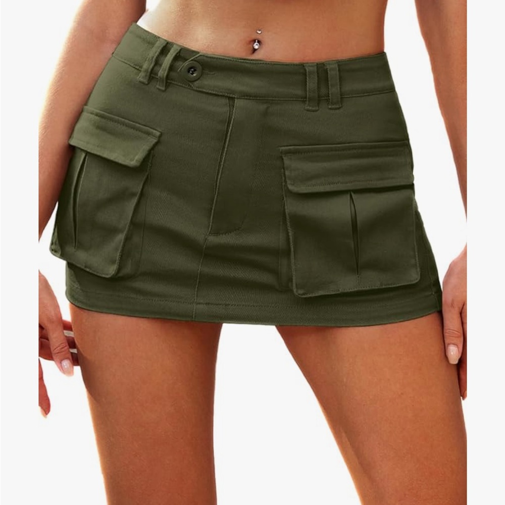 Trendy Olive Green Cargo Mini Skirt